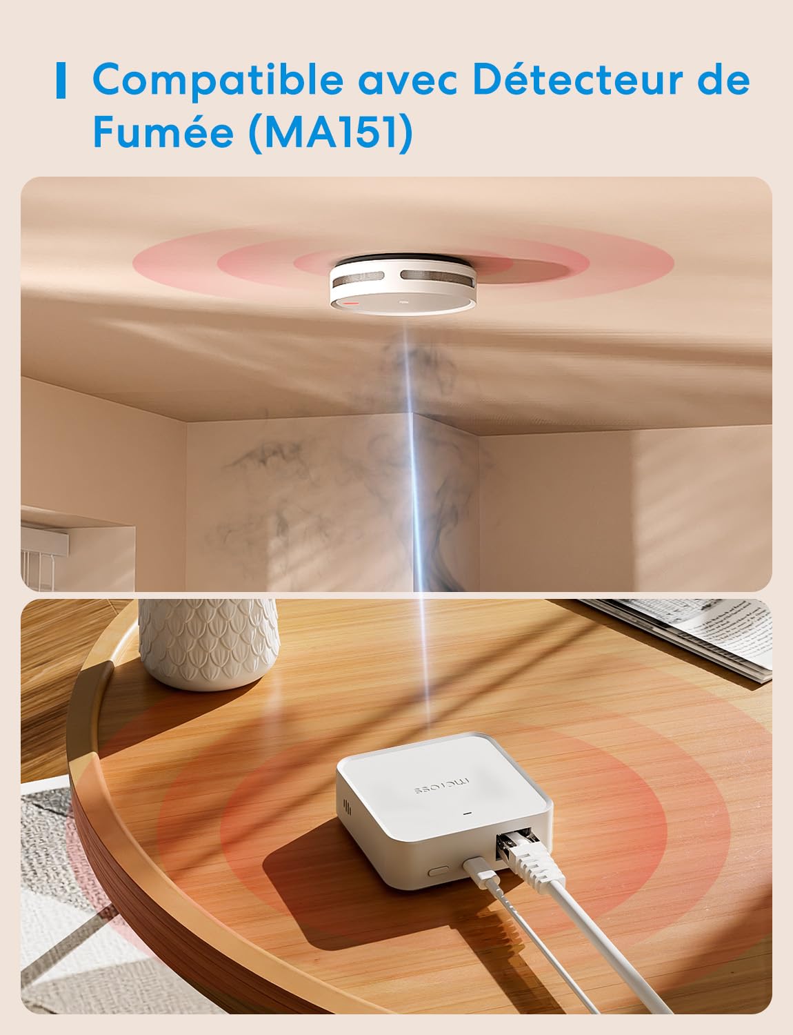 Meross Smart Hub Matter MSH450 | Alarme 110 DB & Port Ethernet | Prend en Charge Détecteur Fumée, Capteurs (Porte/Fenêtre, Fuite Eau, Temp/Humidité) - Compatible avec Apple Home, Alexa et Google Home