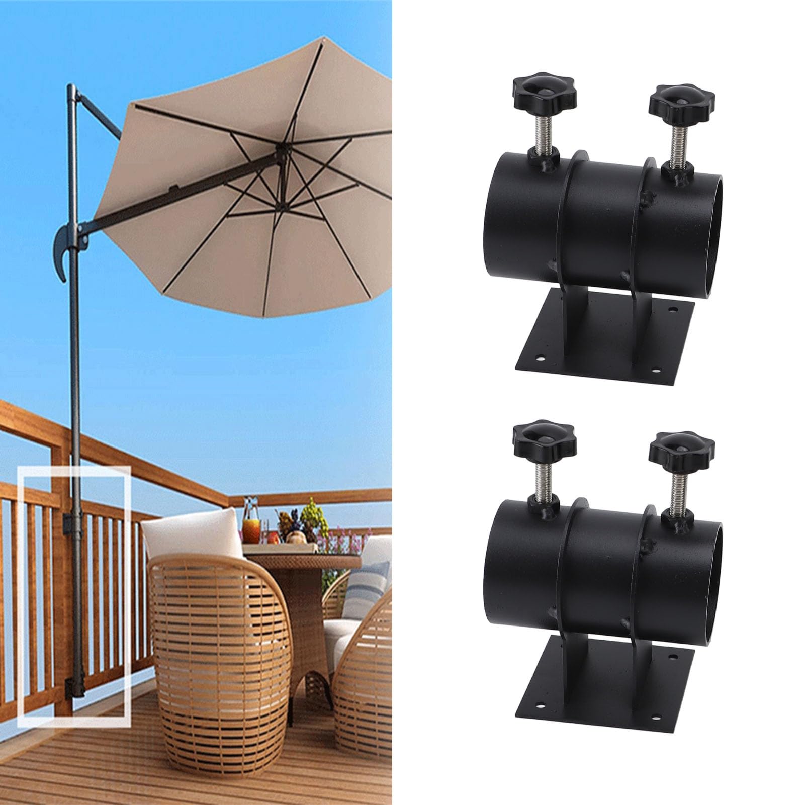 Supporto per Ombrellone da Patio, Staffa di Montaggio su Terrazza in Metallo Regolabile Antivento per Portaombrelli da Esterno, per Ringhiere della Terrazza