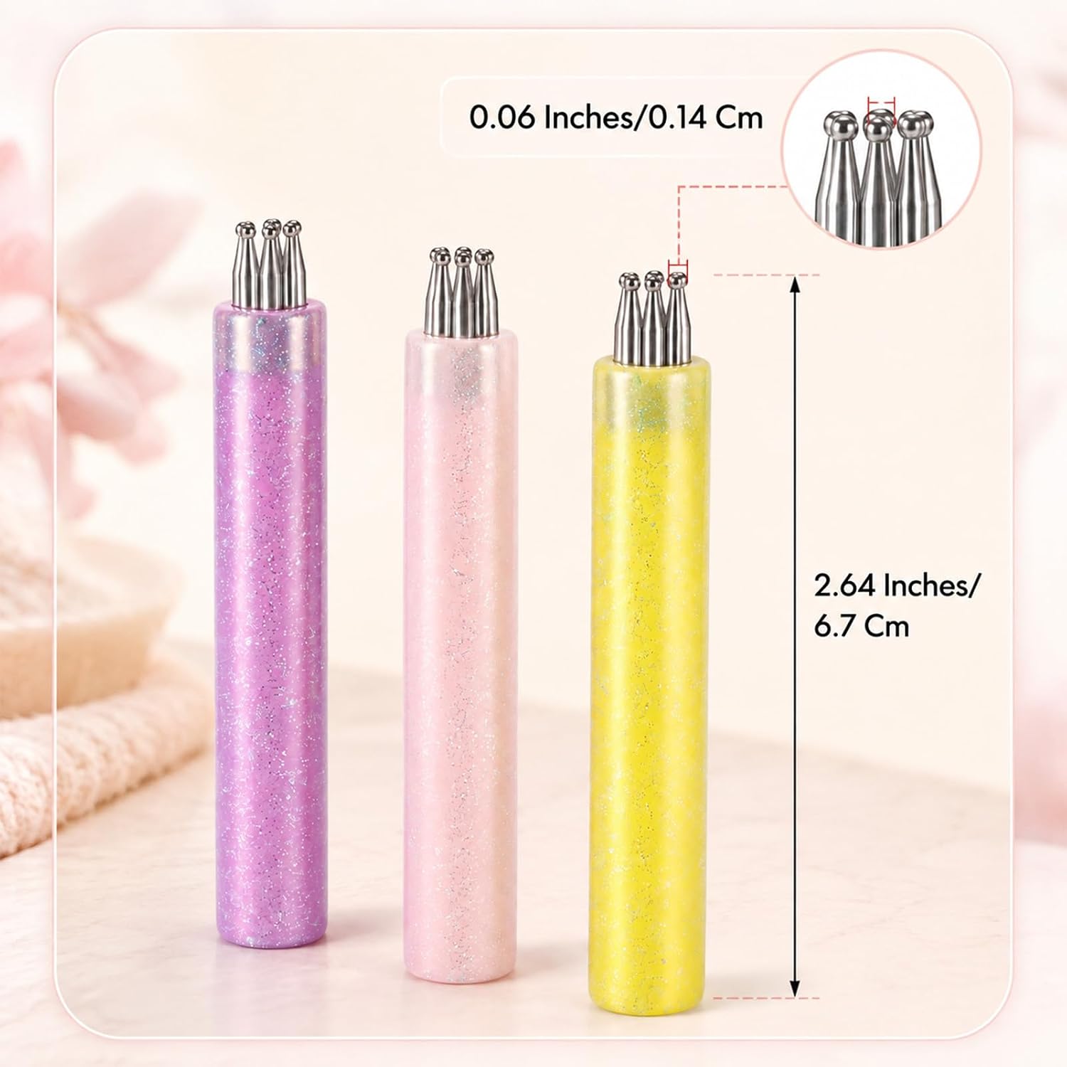 3PCS 5 Petal Flower Nail Dotting Pen for Nail Art, 1.4mm Fine Tip