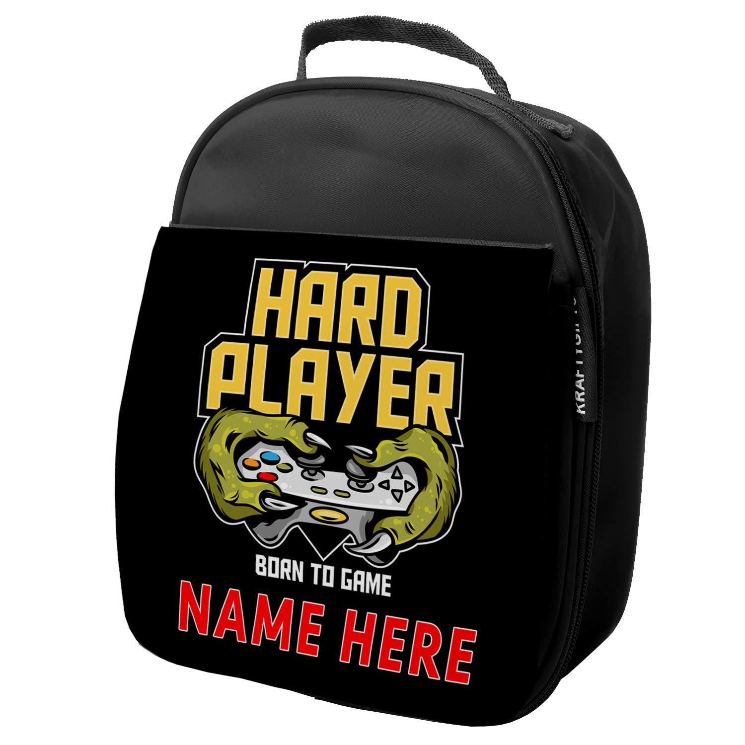 KRAFTYGIFTS Personalised Kids Lunch Bag Gamer Thermal Insulated Boys Cooler Bag with Mesh Pocket Childrens Nursery School Travel Lunchie (Dino Gamer KSU45)