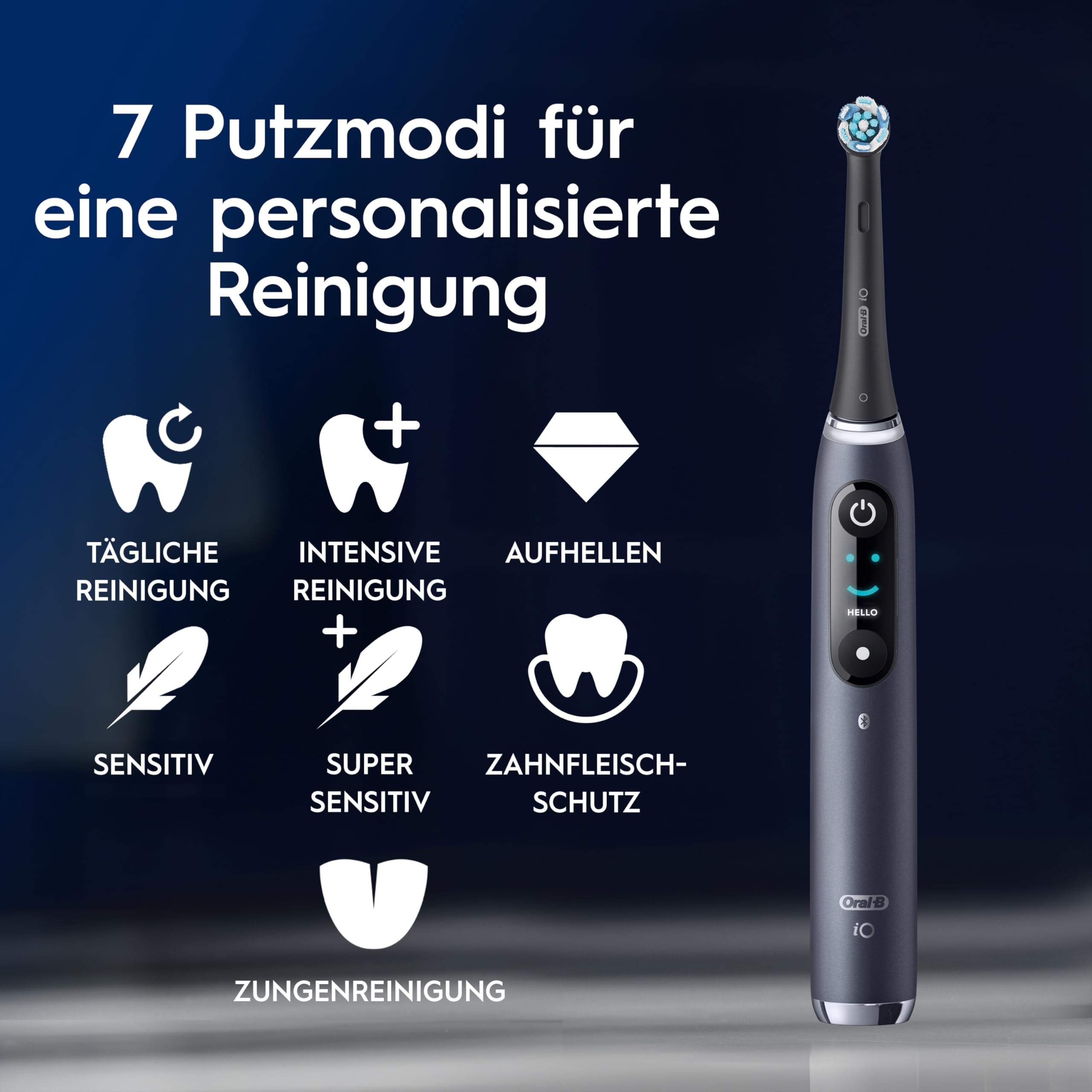 Oral-B iO Series 9 Elektrische Zahnbürste Schwarz PLUS Ausgewählte Original Oral-B iO Aufsteckbürsten Schwarz 7x