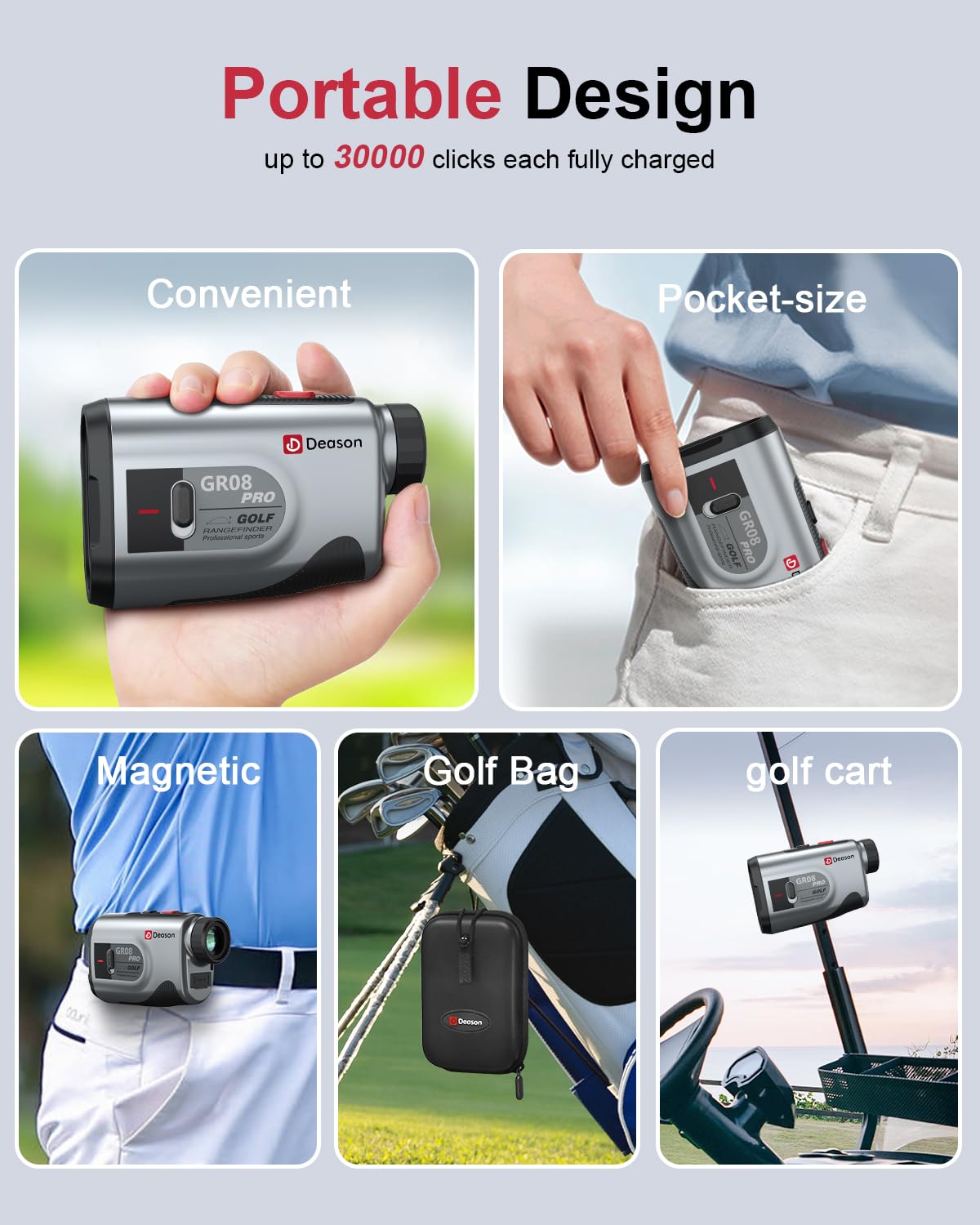 Télémètre de golf avec pente, télémètre laser de 1 300 m, grossissement 7x, télémètre rechargeable avec verrouillage du drapeau, mode vitesse pour la chasse et le tir.