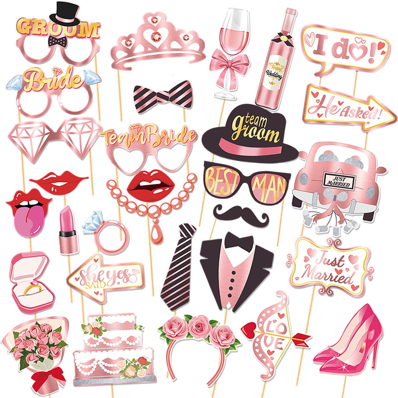 Sotbnna Women's Pink 30Pcs Photo Booth Props,Christmas Party Games,Hen Party Accessories,Christmas Photo Booth Props For Xmas Partys, Bachelorette, Bridal Shower,Wedding Selfie Accessories For Night (Pink)