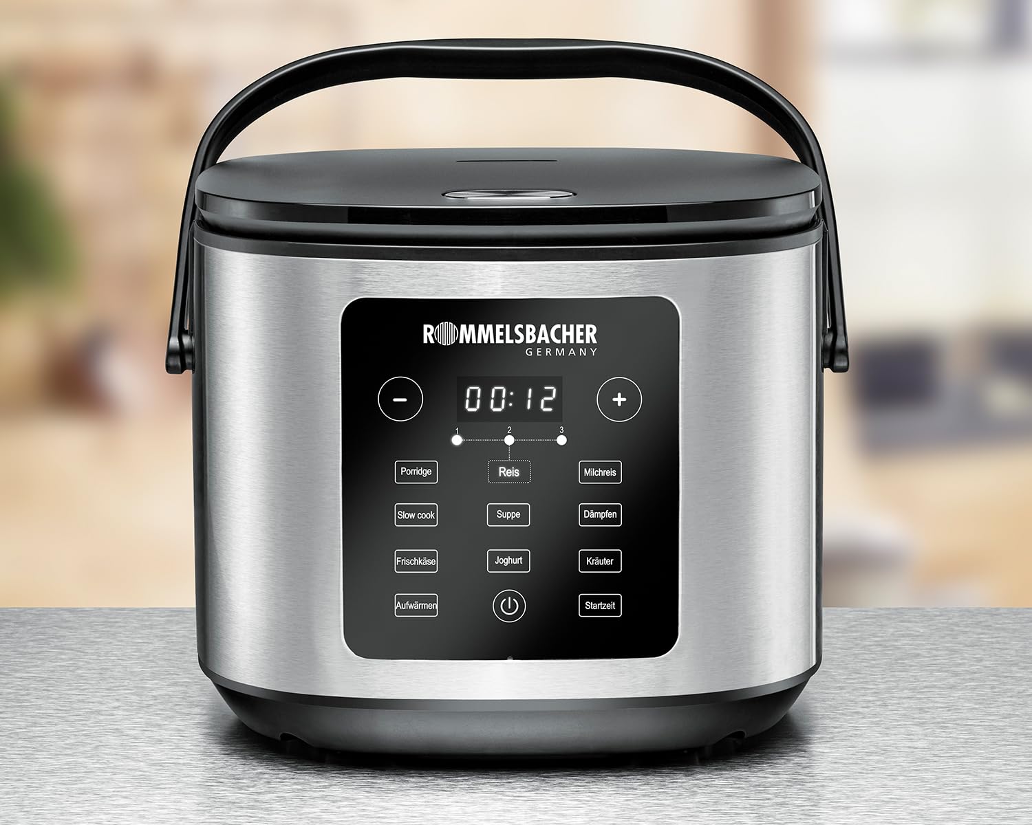 ROMMELSBACHER MRK 950 Cuiseur à riz multi-usages 12 programmes, départ différé 24 heures, technologie de chauffage 3D, économie d'énergie, revêtement en céramique, sans PFAS, volume utile de 3,5 l
