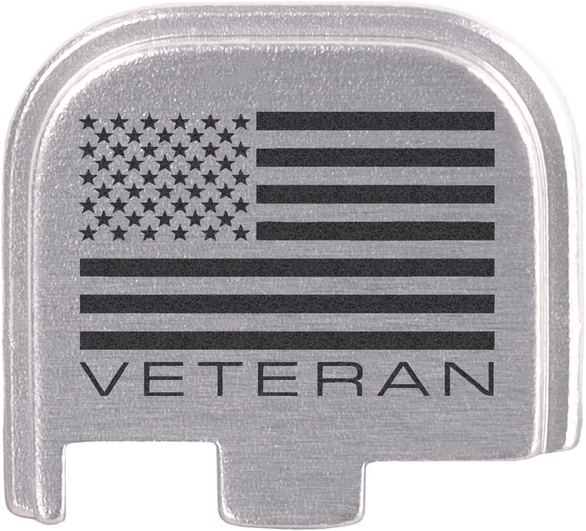 NDZ Performance Slide Cover Back Plate for Glock 43 43X 48 & PSA Dagger Micro – Aluminum Upgrade with Black Engraving – US Flag Veteran – Silver