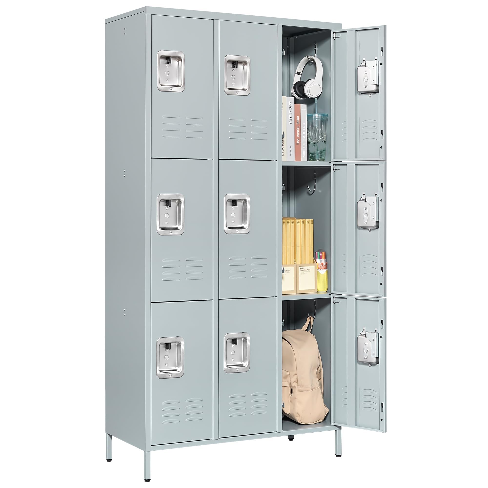 Letaya Metal Lockers for Employees-9 Door Storage Locker with Shelves and Lockable Steel Cabinet for School,Gym,Office,Staff (Gray, 9 Door)