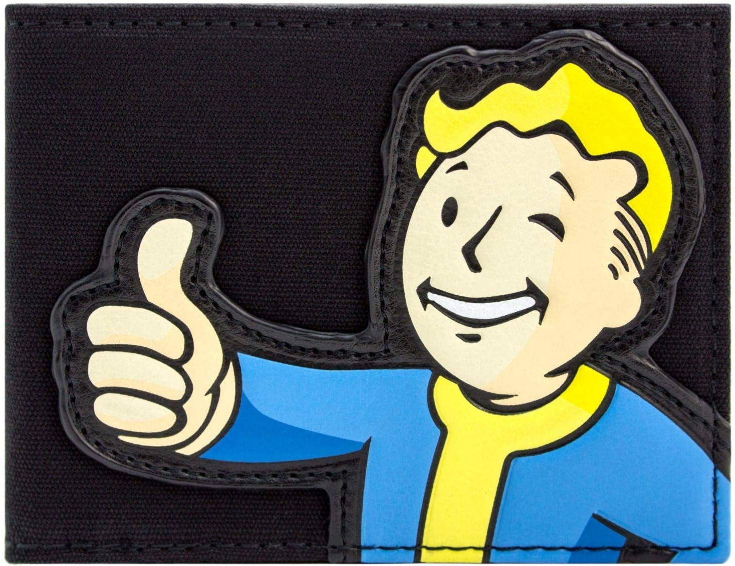 Fallout Vault Boy Thumbs Up! Fabric Wallet Bi-Fold ID & Card Holder, Black