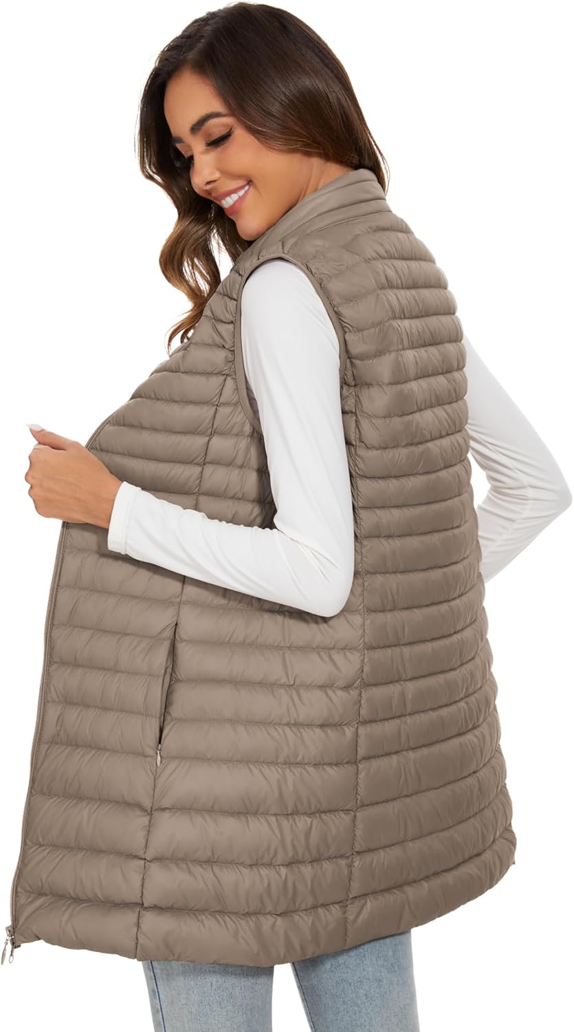 Long Puffer Vest for Women Winter Lightweight Down Vest Black Womens Vests Outerwear Sleeveless Jacket with Pockets - Image 2