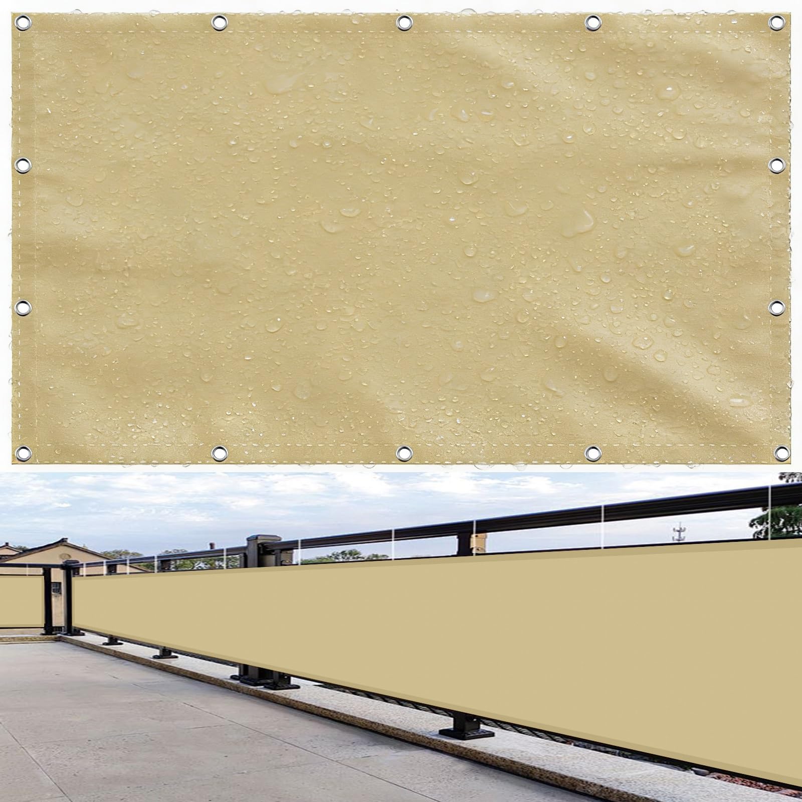 Osłona Balkonowa HDPE 80 x 700 cm Odporny Na Warunki Atmosferyczne Wytrzymały Osłona Prywatności Na Balkon Przeciw Wiatrowi Na Ogród Kwiat Roślina Szklarnia, Piaskowy żółty
