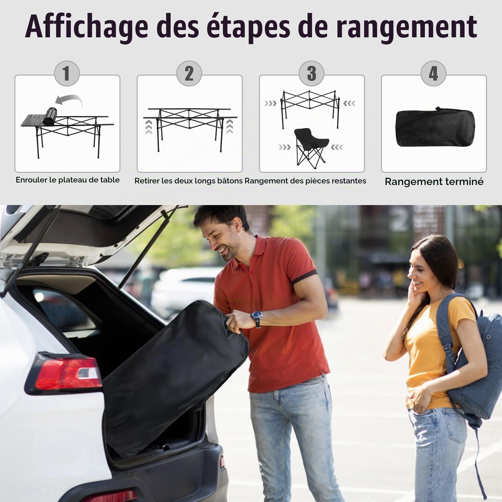 Canapé de Camping 2 Places, Set 4 Pièces avec Table et Fauteuils Pliables