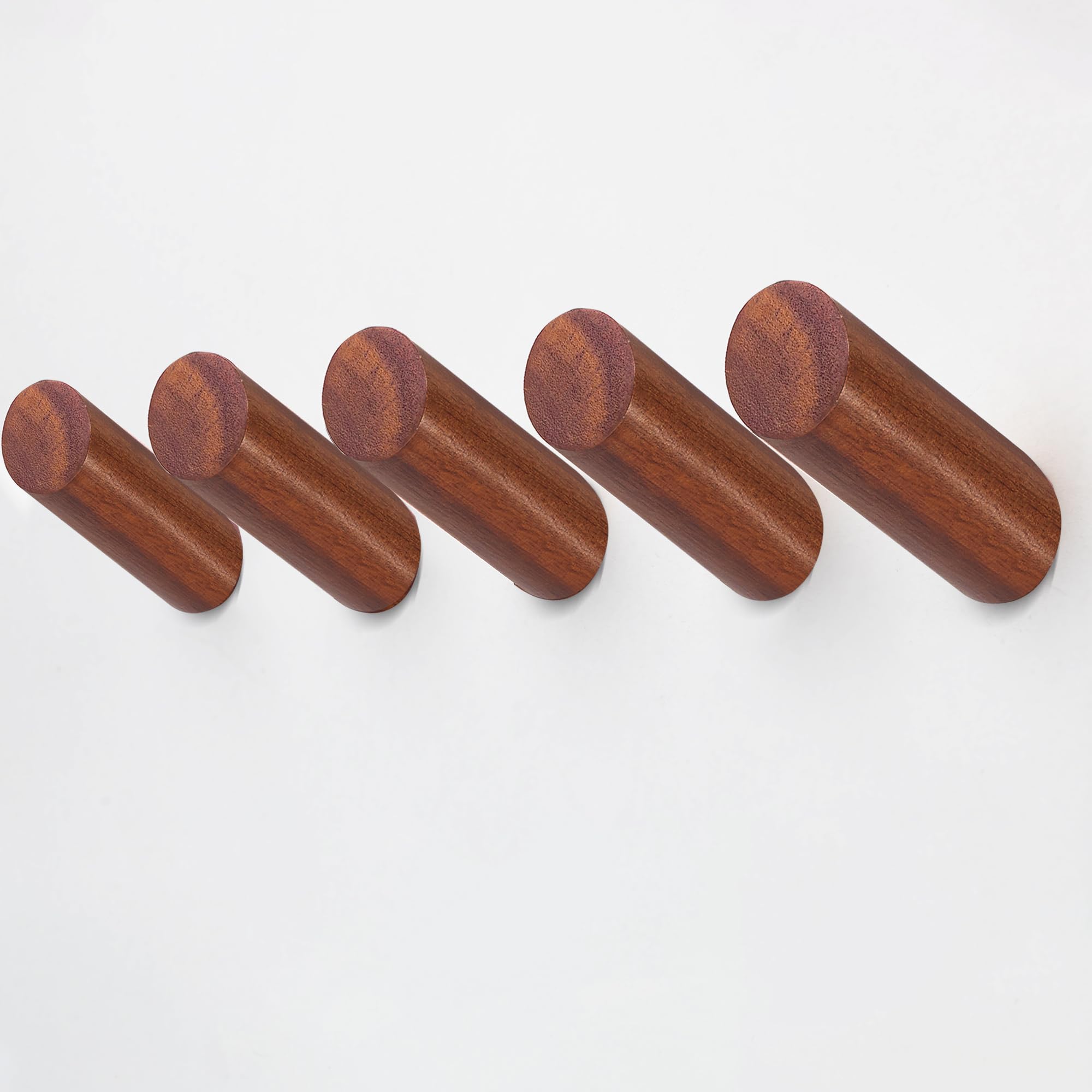 evory 5 Pack Wood Wall Hooks, Rustic Wooden Coat Hooks Wall Mount, No Damage Adhesive Hat Hooks for Wall, Decorative Coat Rack Rackers Hangers for