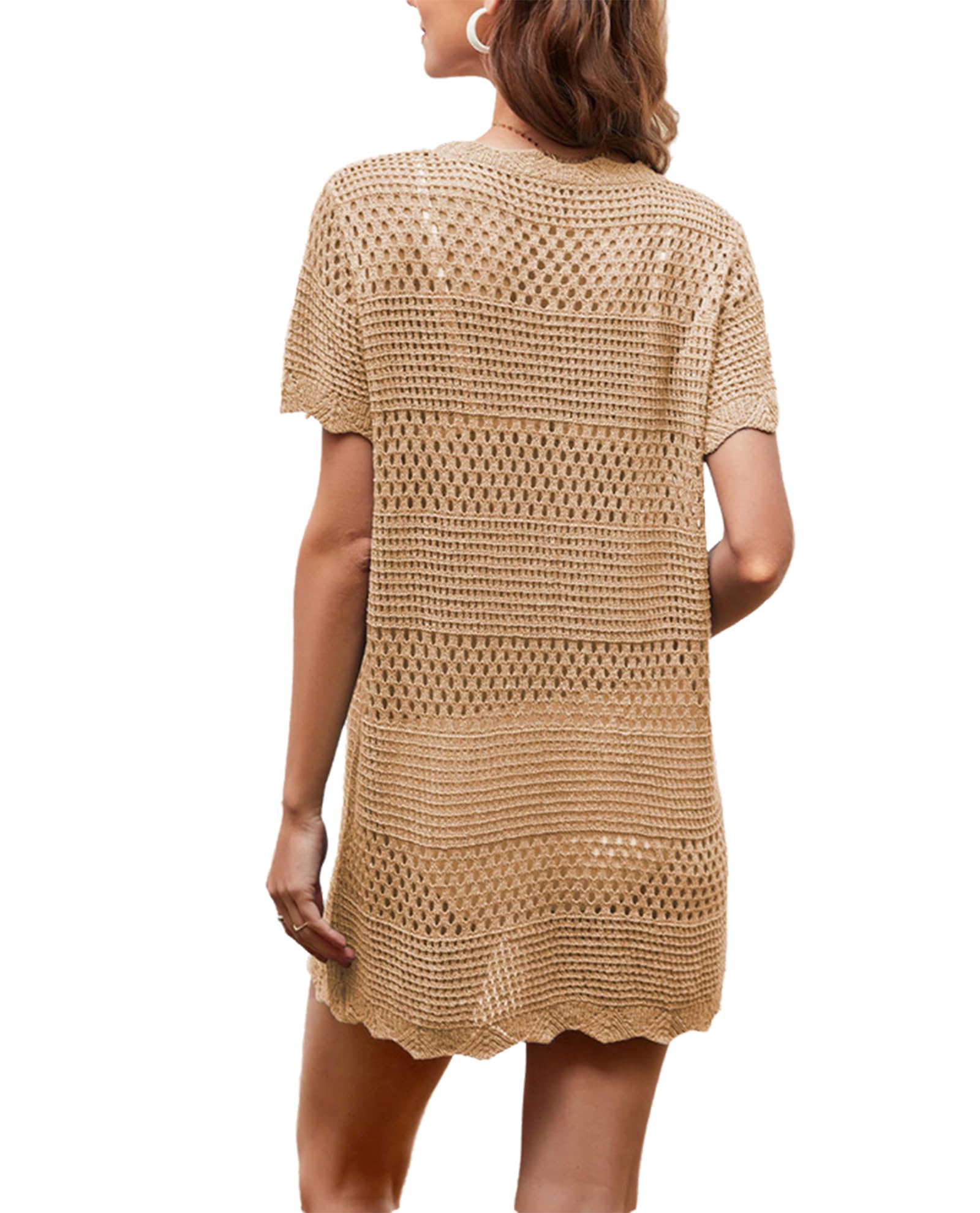 Copricostume Estivo da Donna in Maglia all'Uncinetto con Maniche Corte Traforato Vestito Bikini