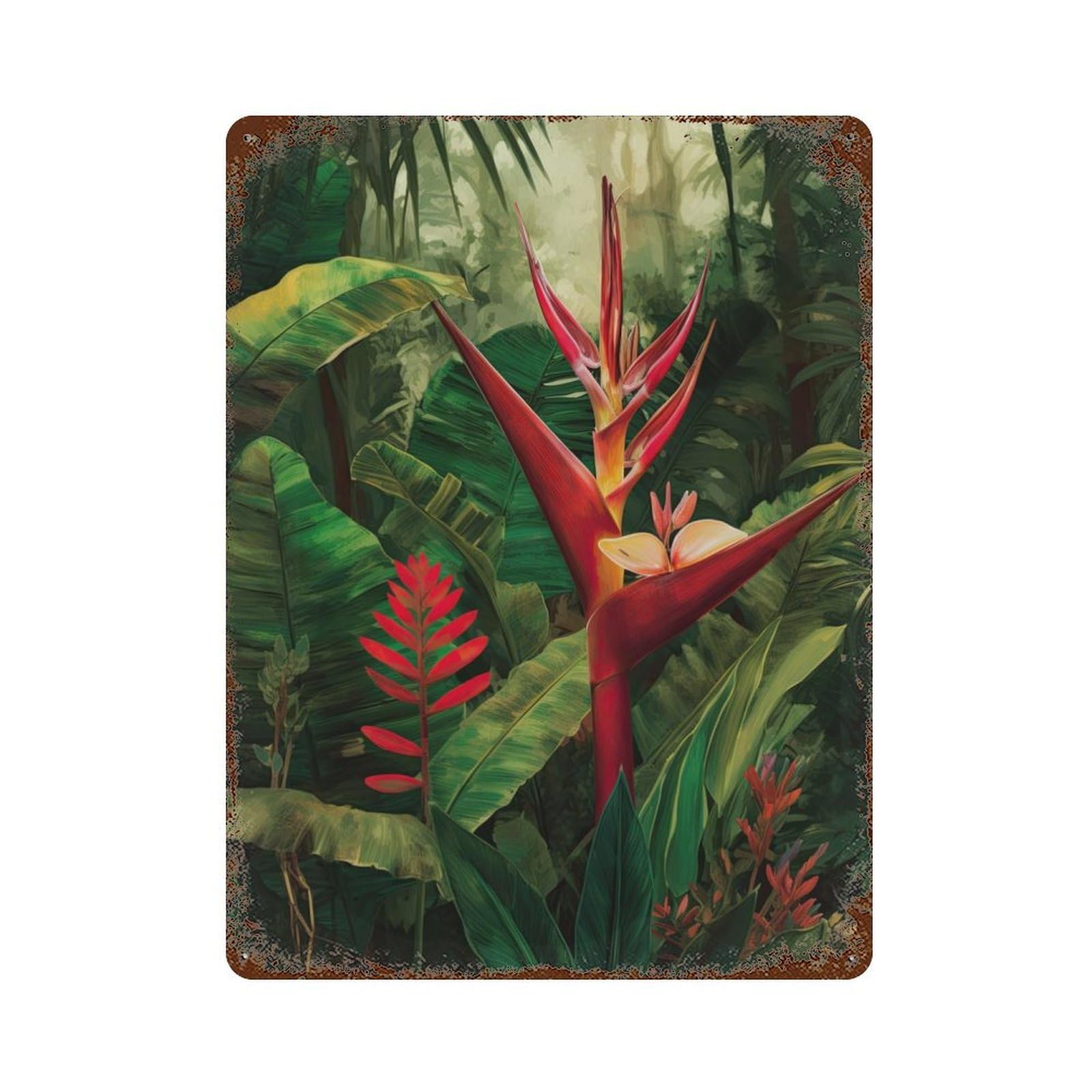 Jungle Bird of Paradise Rusty Metal Tin Sign 15.7"x11.8", for Basement, Hobby Room And Garage Decor, Retro Wall Decor