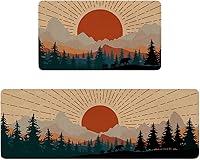 Vista 8 de Red Western - Juego de 2 alfombras y tapetes de cocina estilo bohemio rústico para piso, tapetes antideslizantes y lavables para decoración