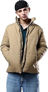 جاكيت مبطن للرجال بياقة واقفة ولون جملي فاتح سادة من ريفين