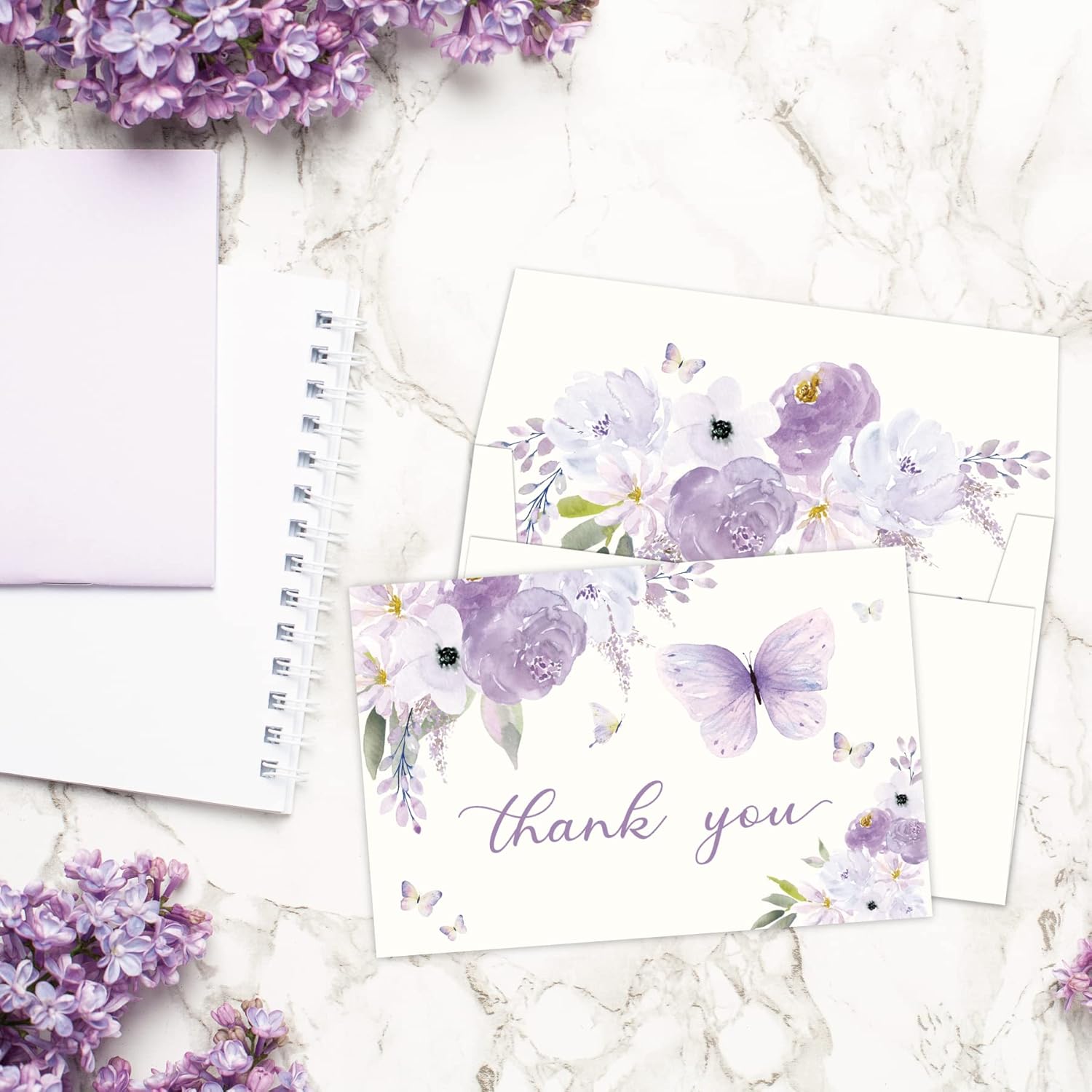 Gooji 4x6 Purple Floral Thank You Cards with Envelopes 20 Pack Matching Peel-and-Seal Envelopes, Assorted Bulk Watercolor, Birthday, Baby Shower, Weddings, Blank Business Stationary - Image 3