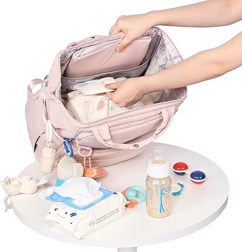 Miniatura 6 de BELALIFE Mochila para pañales para bebés, mochila de viaje para mamás papás, con cambiador, soportes aislados para botellas y correas para