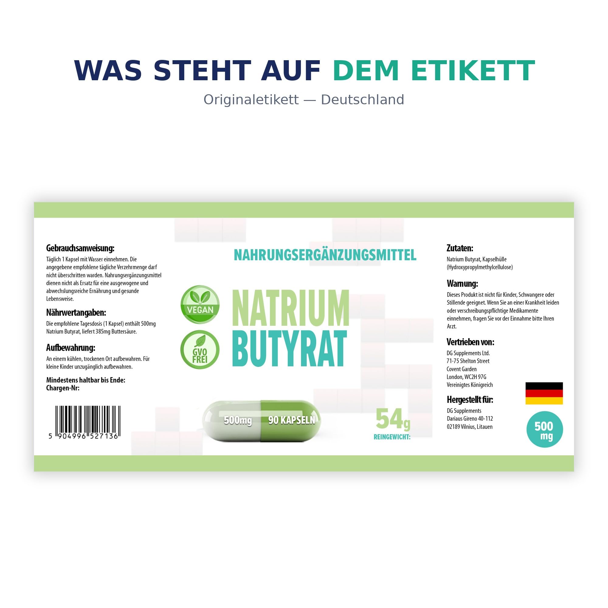 Hepatica Natriumbutyrat 500 mg | liefert 385 mg Buttersäure | 90 vegane Kapseln | GMP & Laborgeprüft