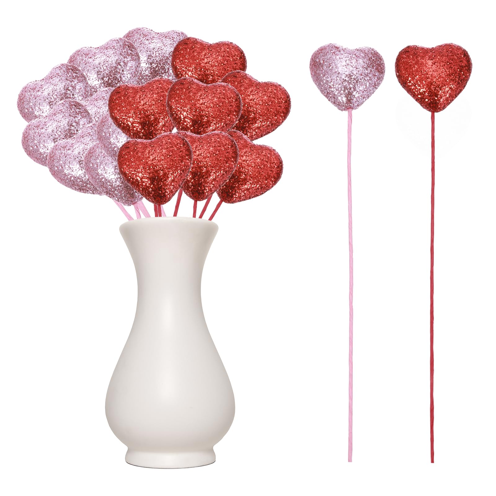 Pics à paillettes en cœur de 4x22 cm pour décorations de Saint-Valentin et compositions florales (24 pièces)