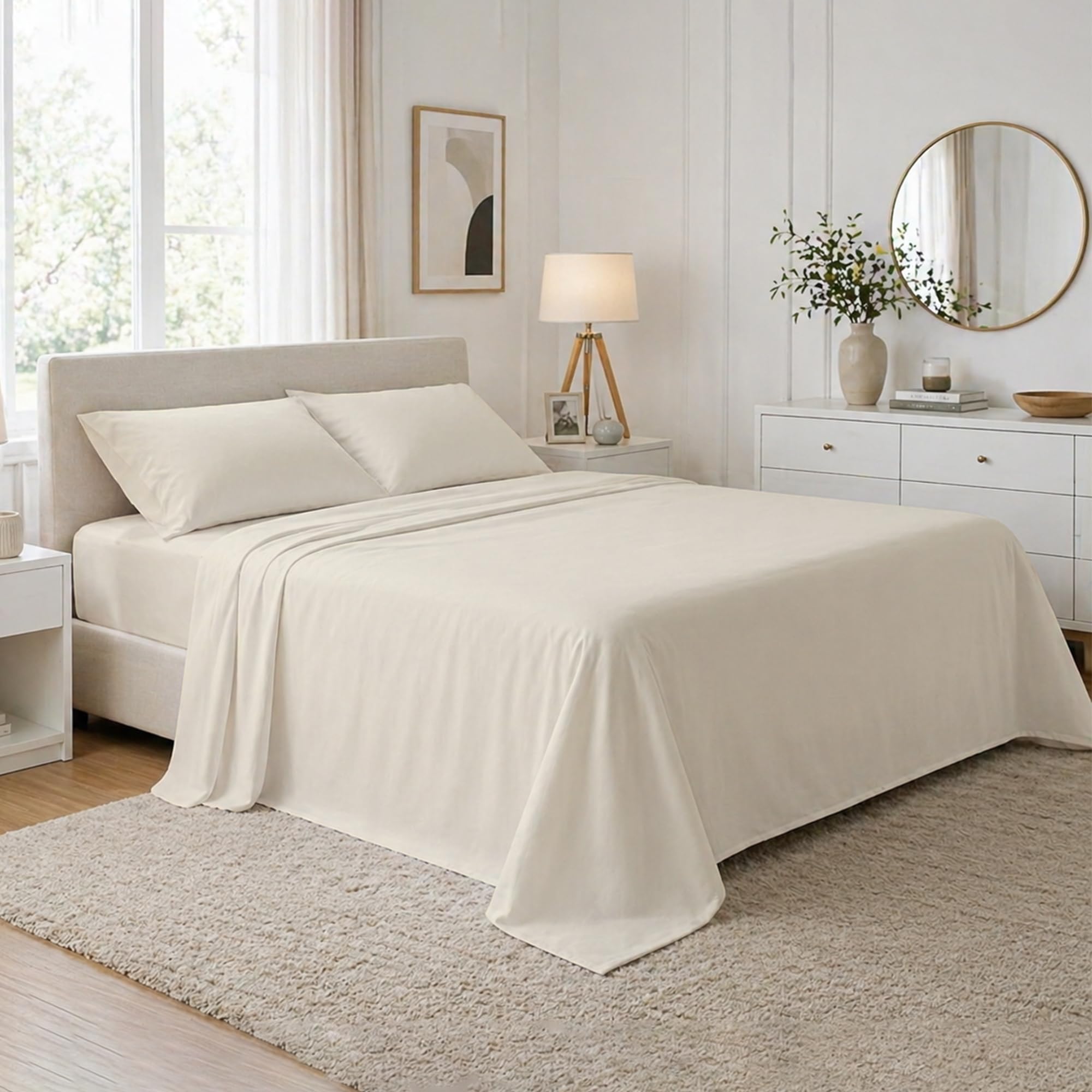 DANYDude 400 Thread Count Flat Sheets Double 100% Egyptian Cotton Sheets Double Flat Sheets - Luxury Soft, Breathable & Machine Washable Flat Bed Sheet Double