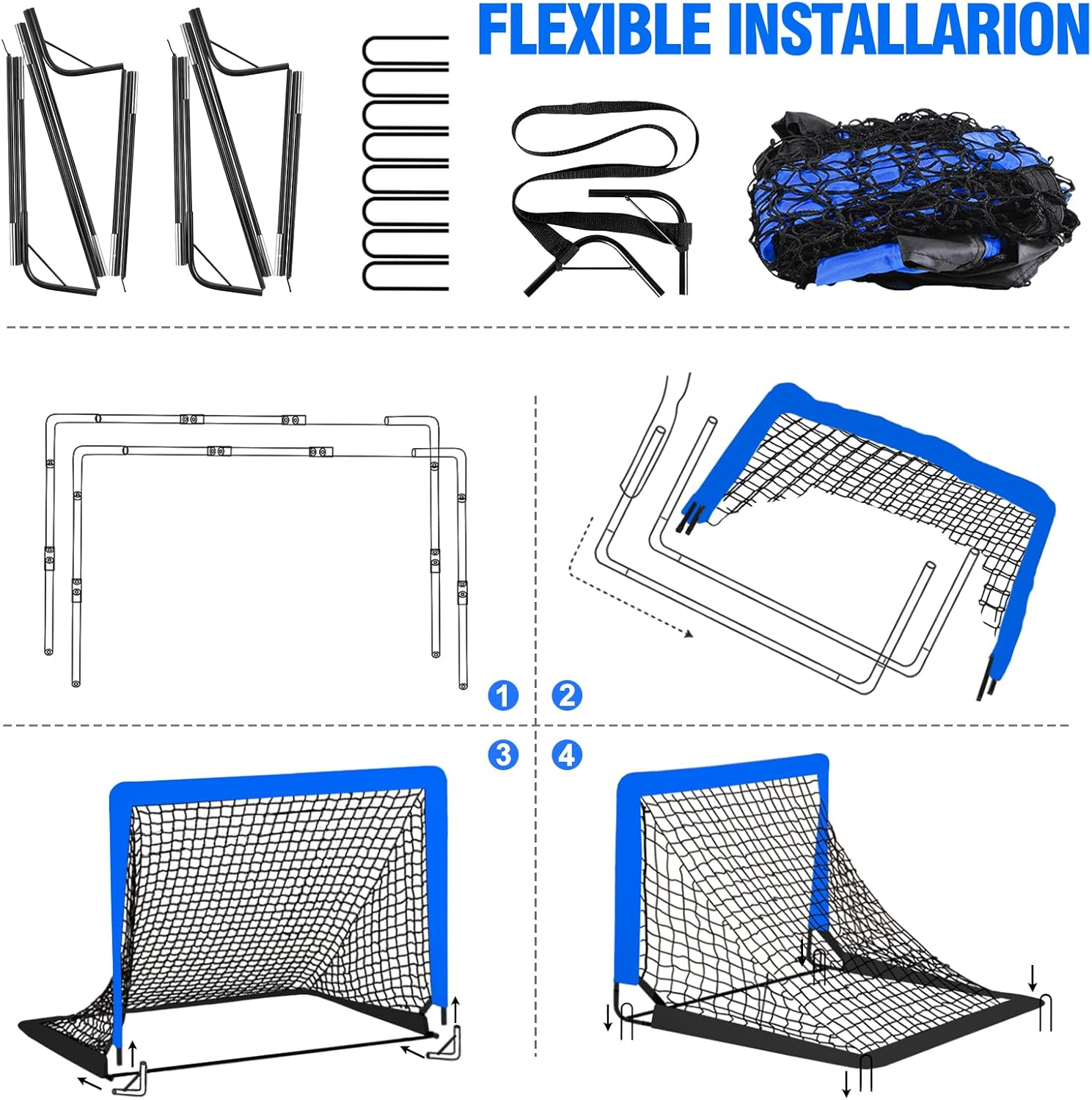 BORNEW 2 Pack Soccer Goal - Backyard & Indoor Soccer Goals for Kids, 7X5 / 6X4 / 4X3 ft Portable Pop Up Soccer Nets for Youth & Adult, Outdoor Games, Soccer Training Equipment Ages 3-16 Year Gift