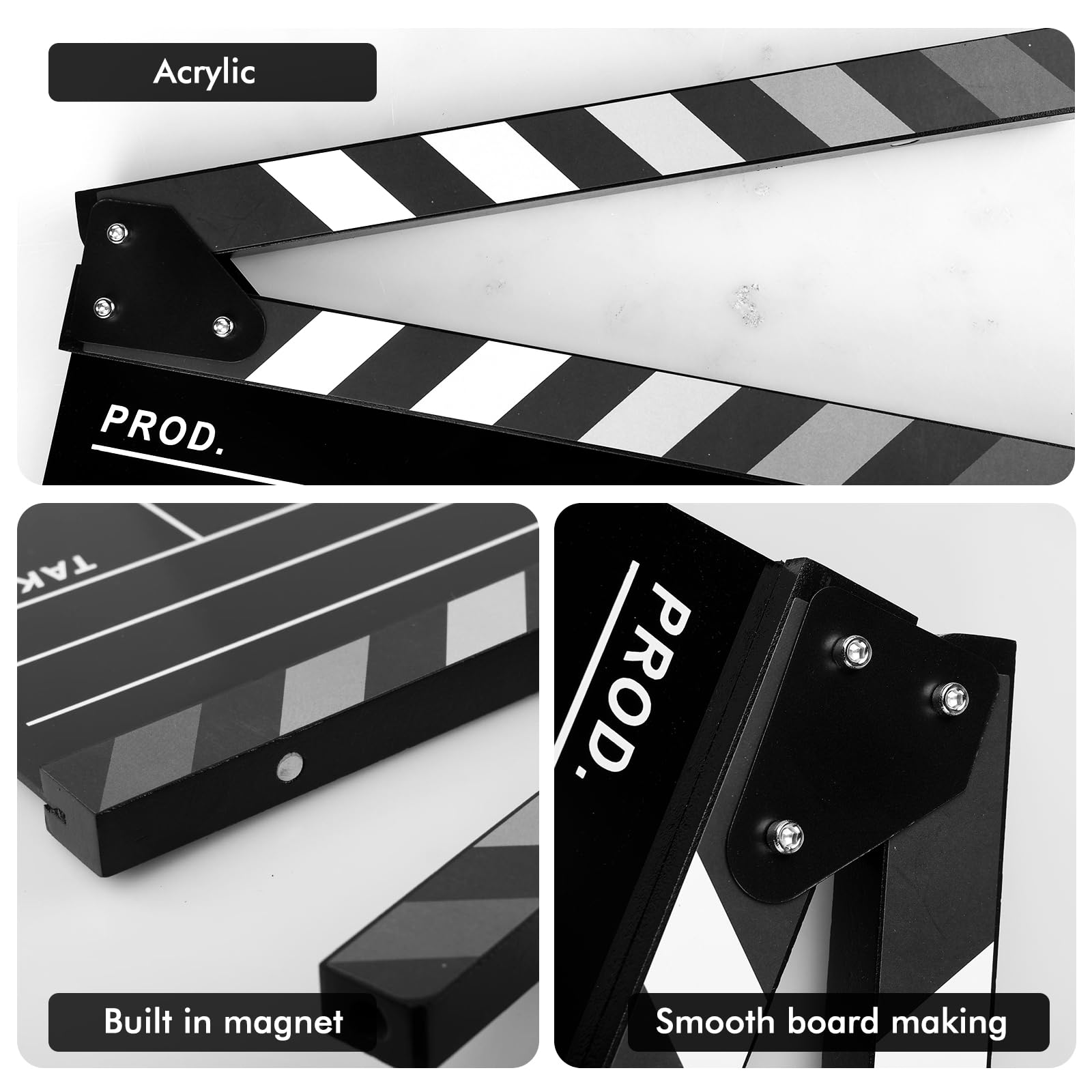 Filmregisseur Plaque de bardeaux : plastique acrylique Clapet de réalisateur avec gomme magnétique et stylos, Clapet acrylique facile à nettoyer pour les séries TV de films publicitaires (30 x