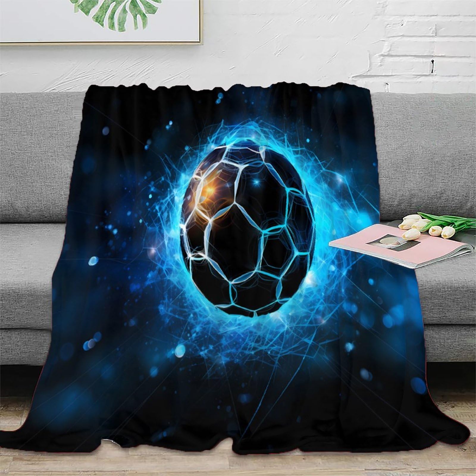 stampa 3D SoccerBall coperta da pisolino microfibra biancheria da letto leggera coperta da viaggio compatta e morbida anti-pilling per viaggi DigitalArtStyle 80×90inch(200x230cm)