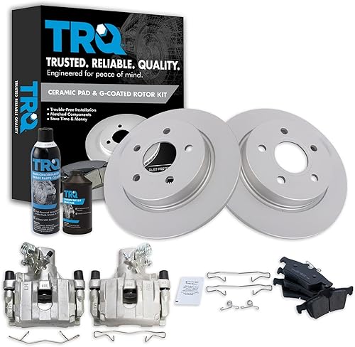 TRQ Kit de rotor y pinza de freno de cerámica trasera recubierto con productos quĂmicos compatibles con Ford TRQ Kit de rotor y pinza de freno de cerámica trasera recubierto con productos quĂmicos compatibles con Ford