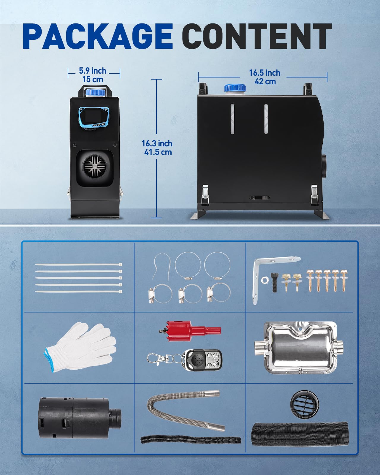 12V 5KW Air Diesel Heater, zestaw ogrzewania postojowego z tłumikiem LCD Remote Control, Night Integrated Diesel Heating Cichy do samochodów, przyczep kempingowych, ciężarówek, łodzi, autobusów, kam