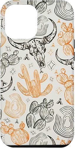 Funda para iPhone 13 Pro Max Western Country Cow Skull Bull Skull Cactus Rodeo