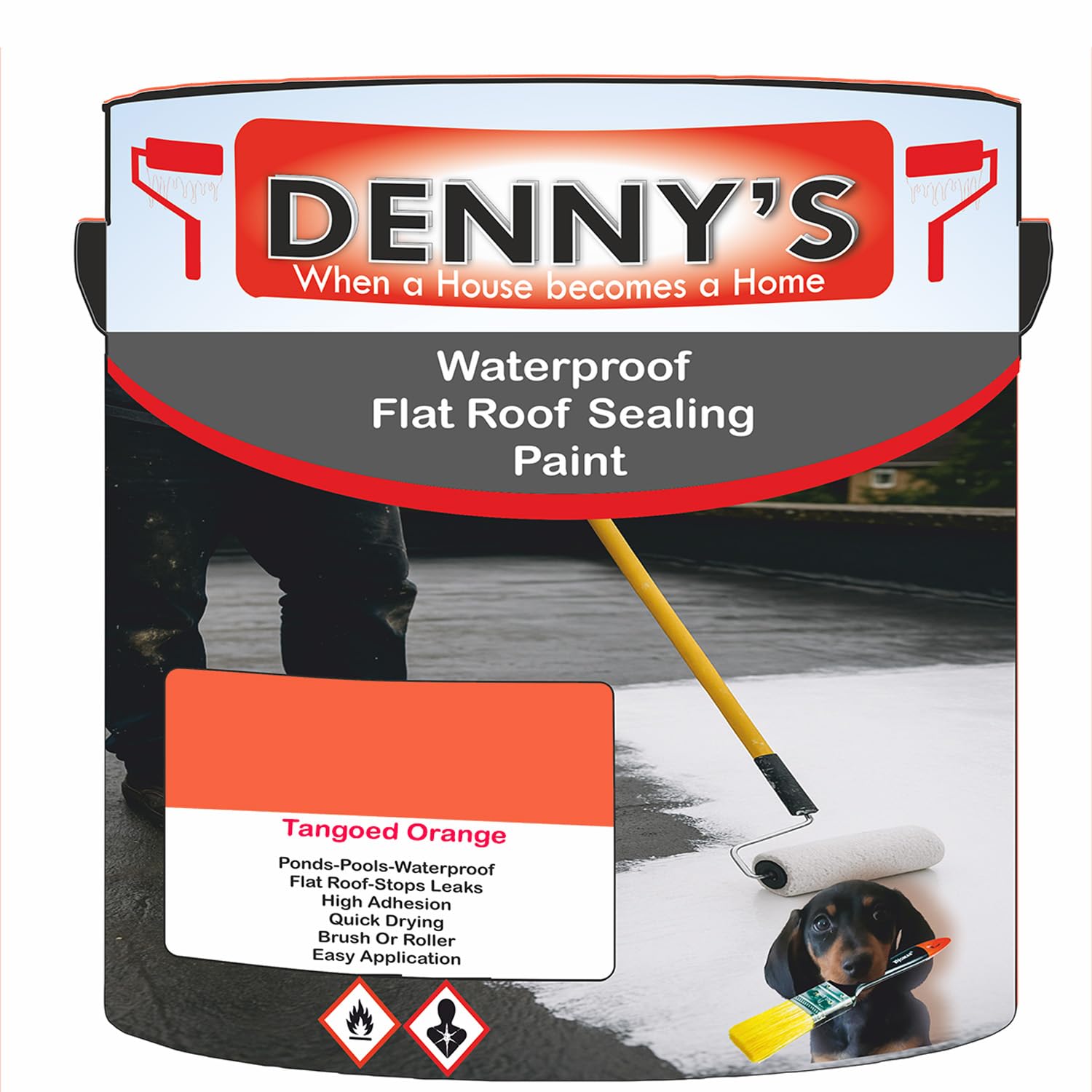 SCOOBYS PAINTS BACK IN THE MIX Chlorinated Rubber Flat Roof Paint – Waterproof Roof Sealer & Leak Repair Coating, Quick Drying, High Adhesion (Tangoed Orange, 1 Litre Tin)