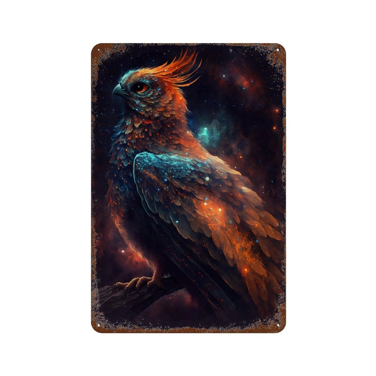 Garage Style Cosmic Feathered Beast Retro Metal Sign 11.8"x7.9", Industrial Home Decor for Bar And Workshop