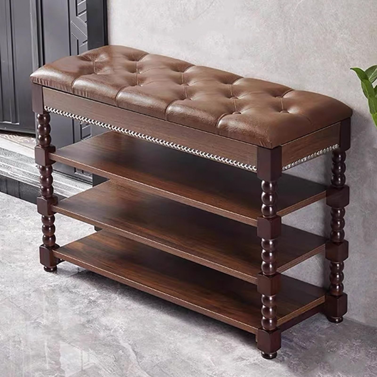 GDMDPTE Walnut Shoe Rack Bench with Cushion Adjustable Shelves & Flip Lid Storage Solid Wood Multi-Functional Shoe nizer for Entryway - 23.6" Size