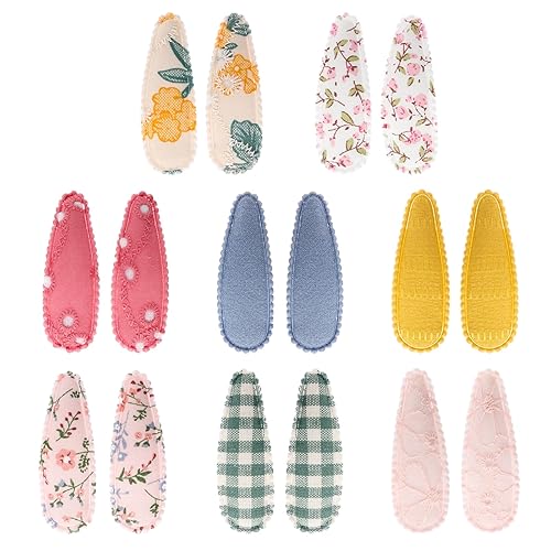 Miniatura 8 de WLLHYF 16 pinzas para el cabello con estampado floral para niñas pequeñas, tela antideslizante, envueltas en tela metálica, diseño floral,