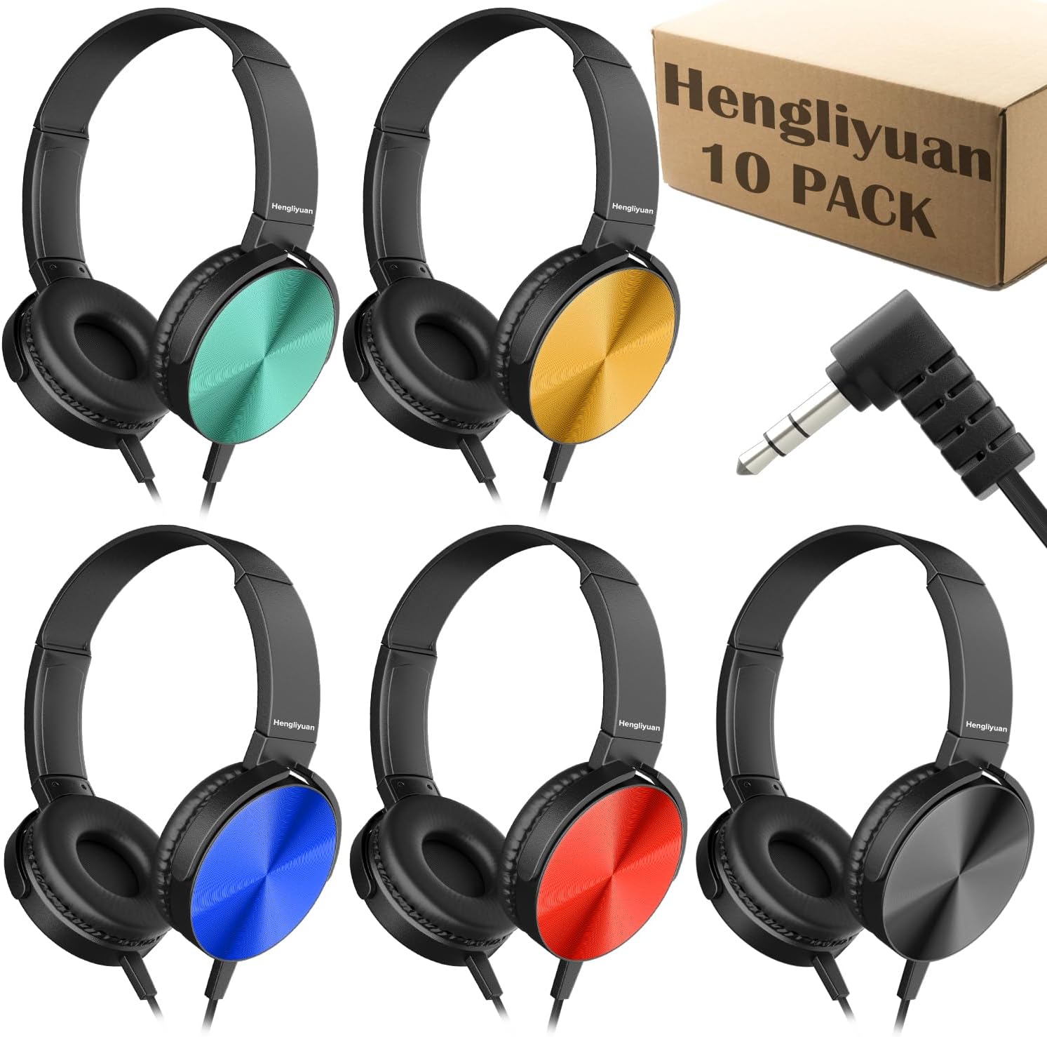 Classroom Headphones Bulk 10 Pack for Kids School Classroom,Swivel Foldable,3.5mm Jack,Wholesale Wired On Ear Headphones for Students Children Boys Girls Teen Toddler Teachers(HLY003 5 Colors)