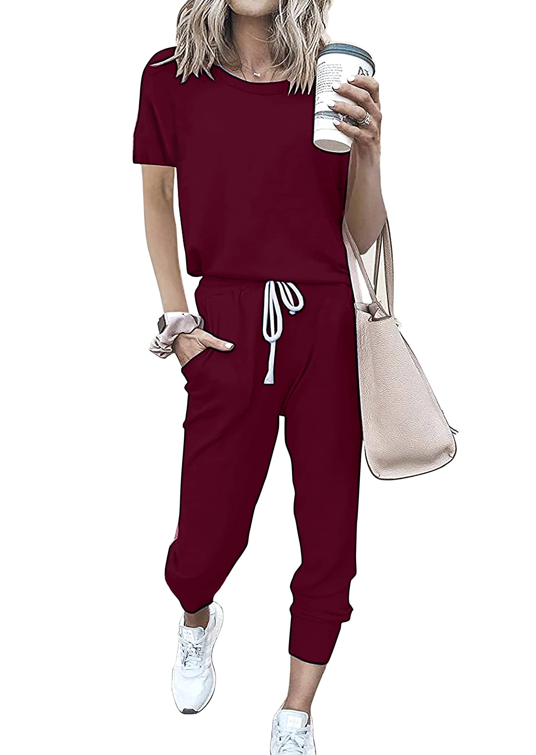 PRETTYGARDEN Women Summer Two Piece Outfits Striped Short Sleeve Pullover and Long Pants Tracksuit Travel Pajama Lounge Set