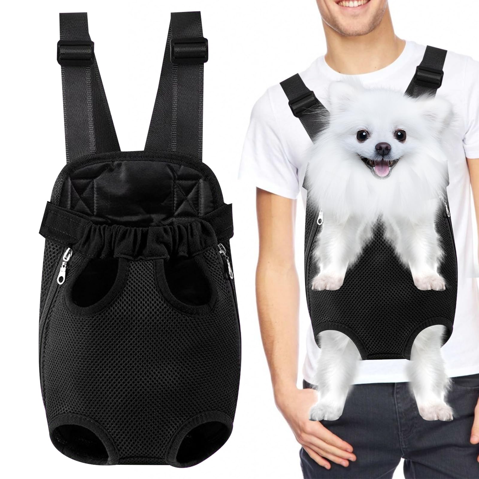 Transportin Perro Transportin Perro Pequeño Mochila Perro,Bolsa de Lona Impermeable y Transpirable con Orificios Precisos para el Montaje de Extremidades para Mascotas Pequeñas de 2,5 a 3,5 KG, Negra