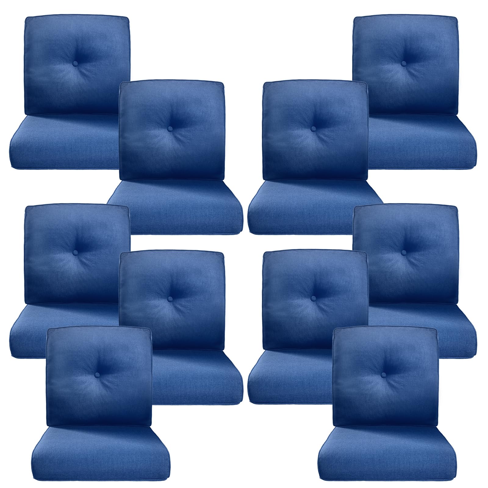 Luxury 4" Thick Outdoor Cushion Set of 10 - 22x24 Patio Furniture Cushions with 28D High-Density Foam, Water-Resistant &amp; Fade-Resistant Fabric, Removable Covers for Patio Furniture Sofa Couch -Blue