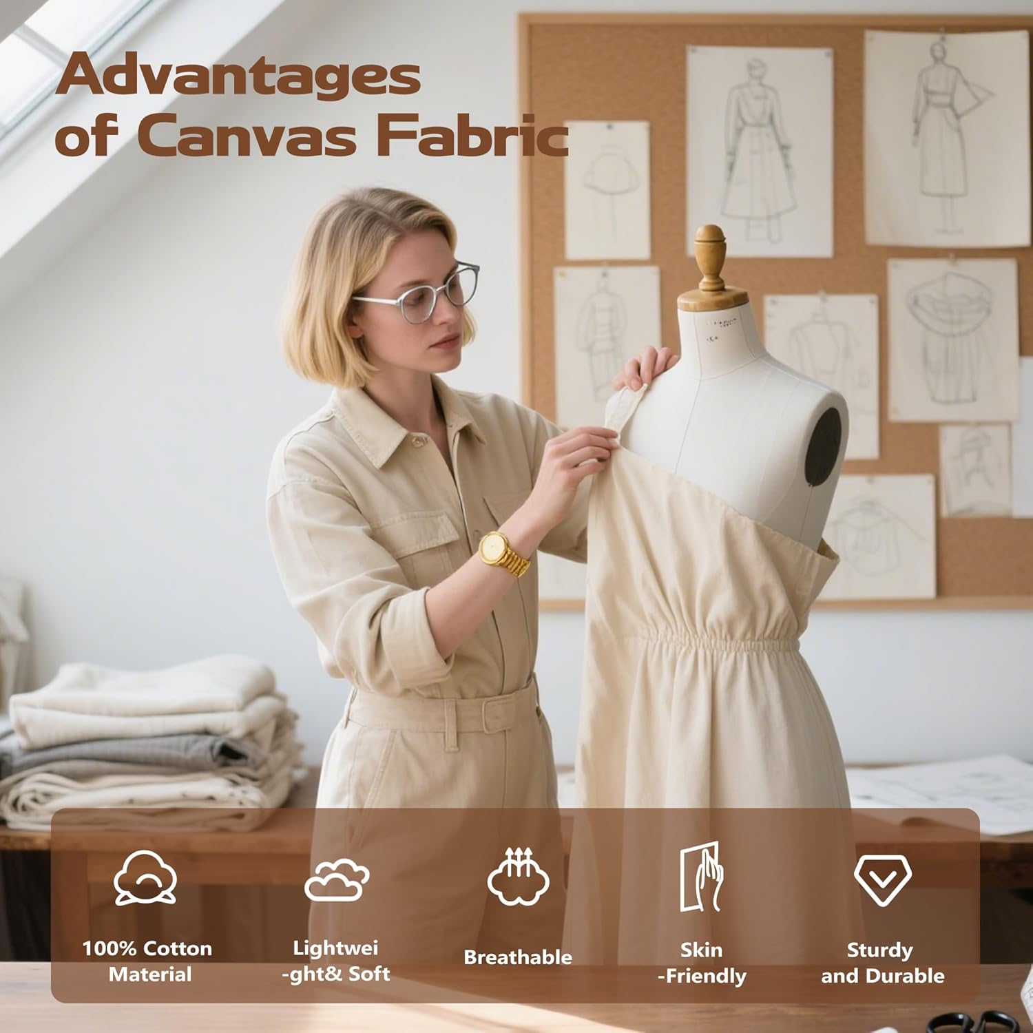 Canvas Fabric, Premium 10oz White Cotton Duck Canvas Fabric 62'' Wide for Arts & Crafts, Backings, Covers,3Yd (60 x 108 inchs)