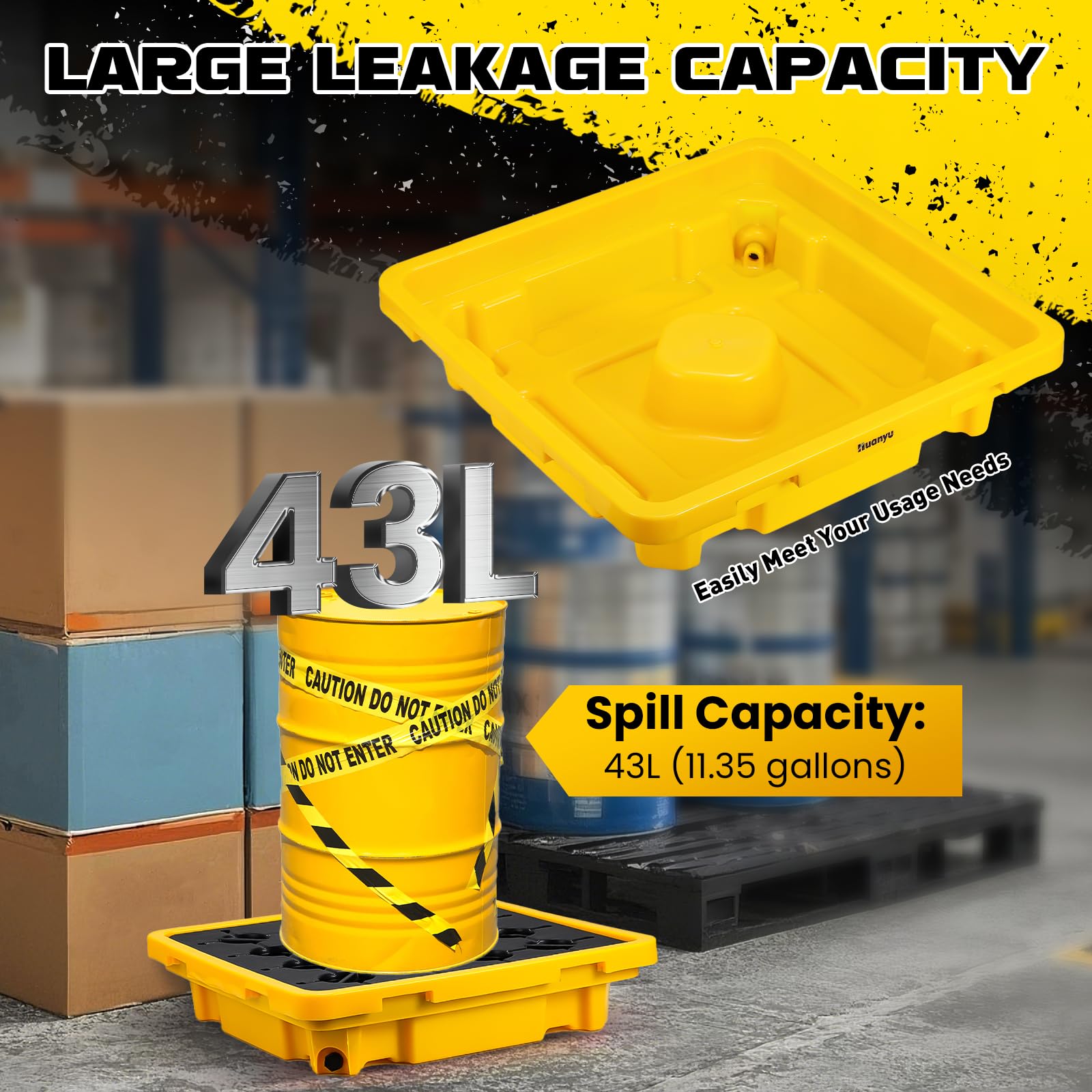 Piattaforma di contenimento delle fuoriuscite Huanyu con scarico 43L 800kg 67x67x15cm