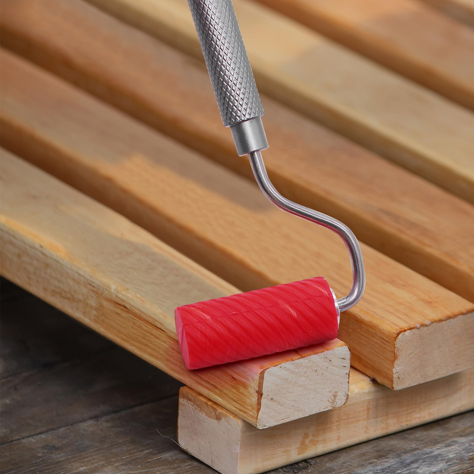Rullo per Colla, Riutilizzabile, Colore Rosso, Set di Pennelli per Legno con Vassoio in Silicone per Lavori Artigianali e Progetti Adesivi