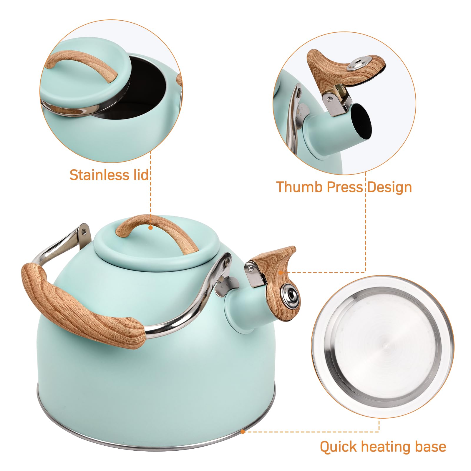 Wisebom Bollitore In Acciaio Inox Per Fornelli - Teiera Fischiettante Da 3L