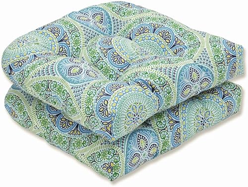 Pillow Perfect Cojines de asiento para interiores y exteriores Delancey Lagoon (respaldo redondo), 19 x 19 pulgadas, azul, 2 unidades