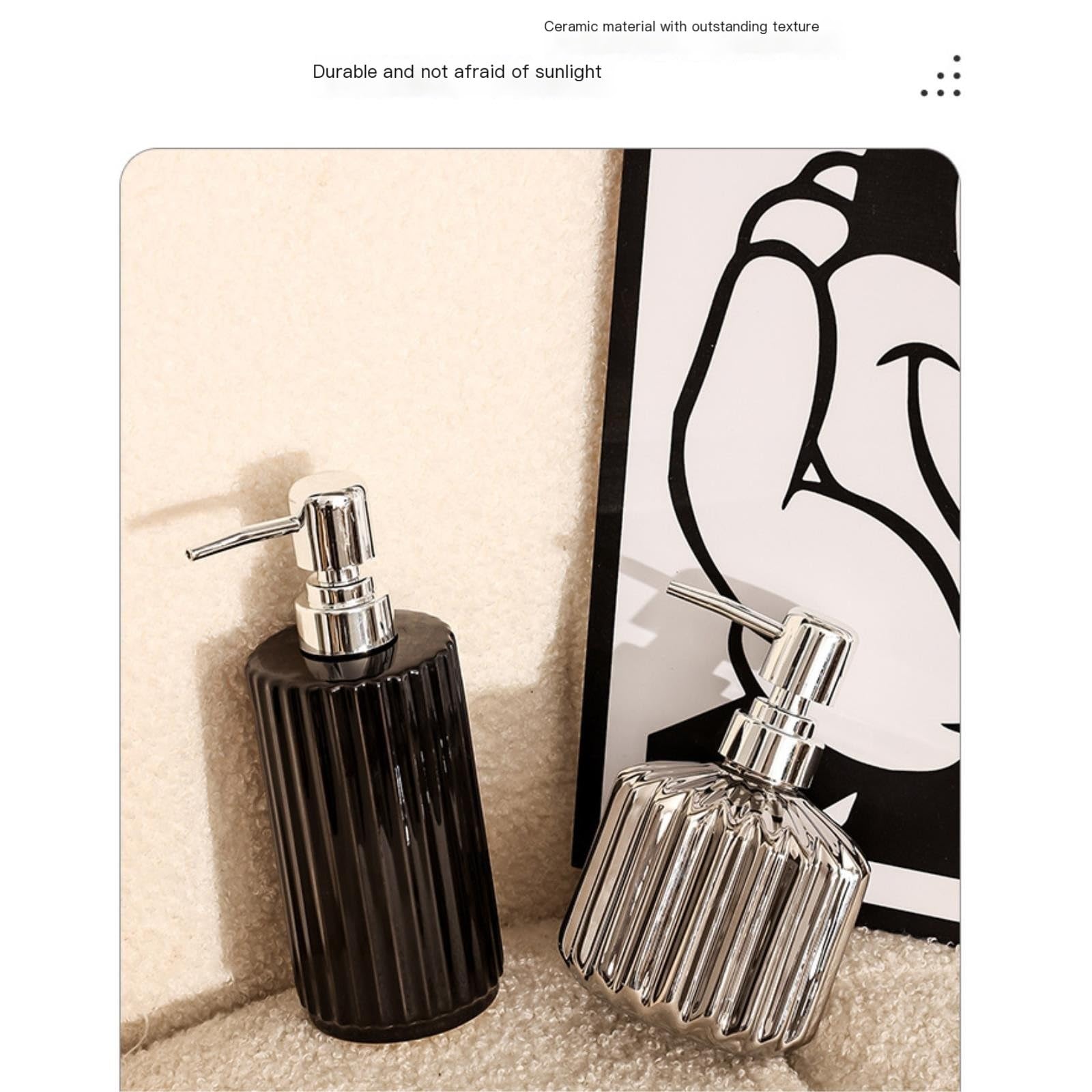 Keramik-Seifenspender mit Pumpe, nachfüllbar, Badezimmer-Händedesinfektionsmittel und Lotionsflasche für Toilette, Schwarz, 370 ml