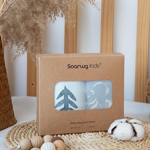 Miniatura 7 de Sábanas de moisés, paquete de 2 para recién nacido, niño y niña, género neutro, suaves y transpirables, elásticas, ajuste universal flexible para