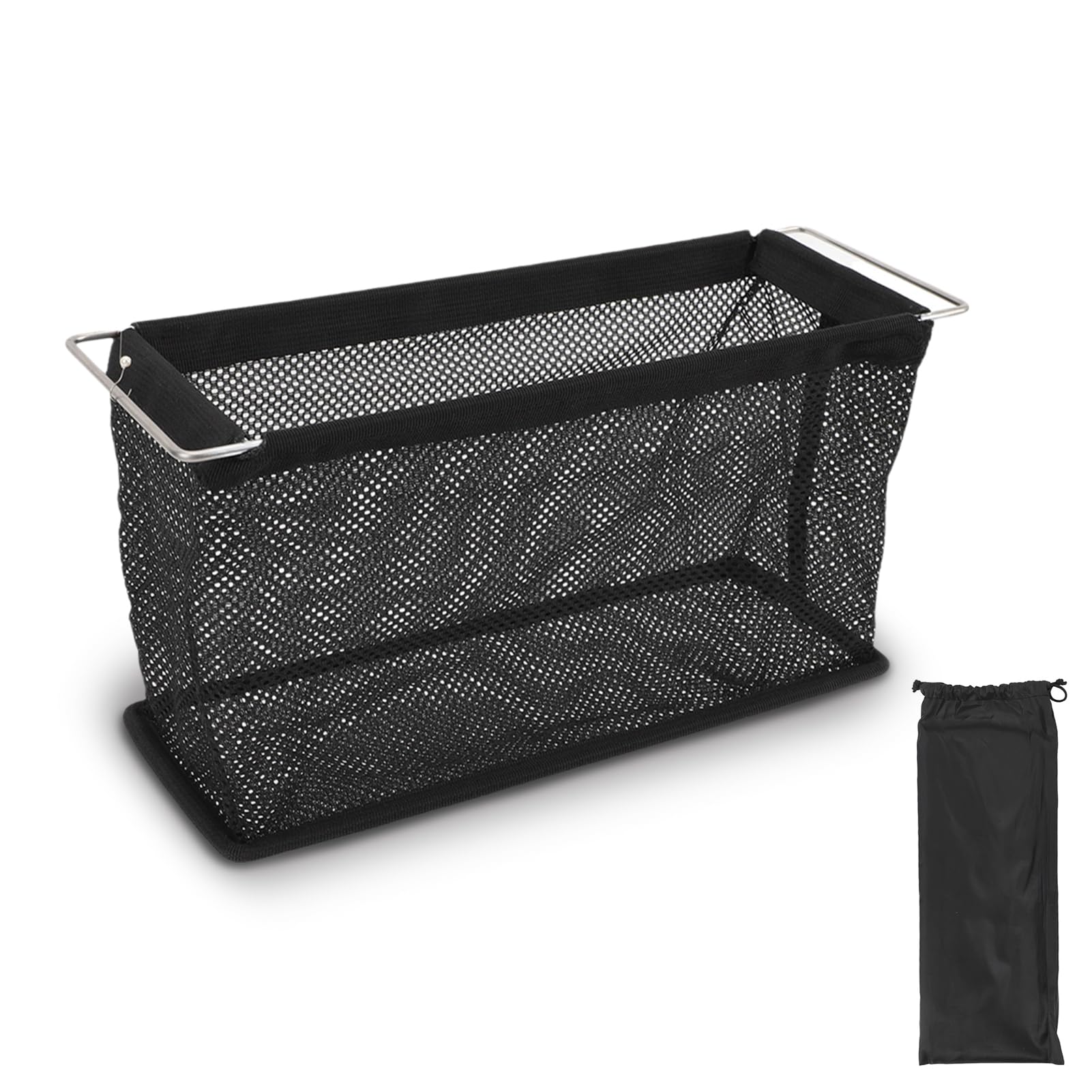 equlup Camping Table Storage Pouch Stainless Steel Polyester Folding Hanging Mesh Basket 35.5x12.2x18cm Picnic BBQ Equipment Organizer for Outdoor