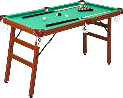 IDEALHOUSE Mesa de billar plegable de 55 pulgadas, mesa de billar plegable portátil con 2 palillos de taco, 16 bolas, mesa de juego triangular de