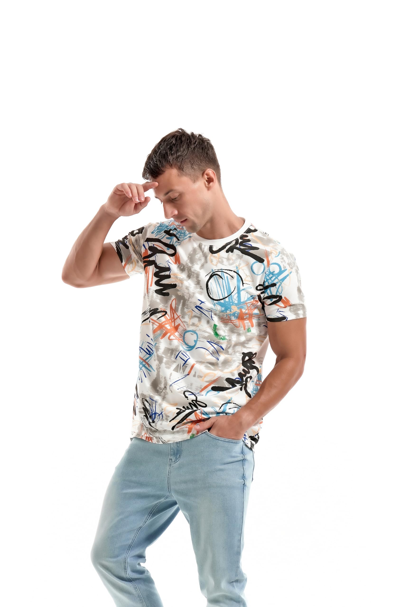 RONOMO Męska koszulka z nadrukiem na co dzień T-shirt z nadrukiem