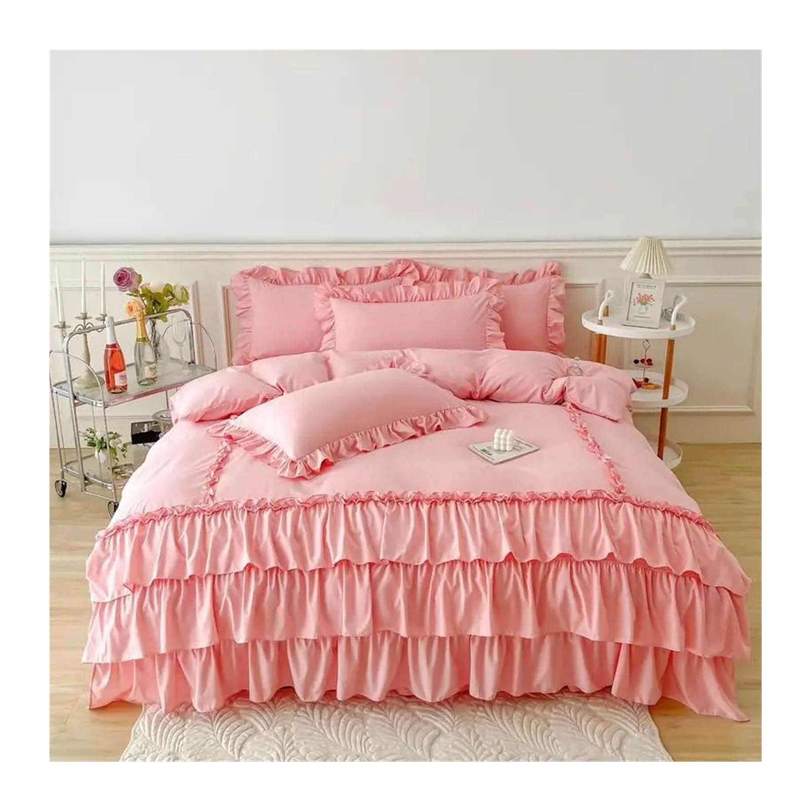 ZHSOAO Ruffle Duvet Cover Bedding Set Chic Farmhouse Pillow Shams for Bed(Color 2,1.8X2m Bed Skirt 4pcs)