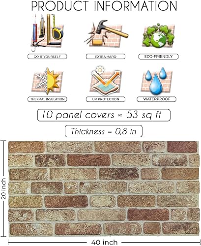 Miniatura 9 de IZODEKOR Paneles de pared con efecto ladrillo 3D, paneles de ladrillo sintético para sala de estar, cocina, baño y más, humo de ceniza, paquete de